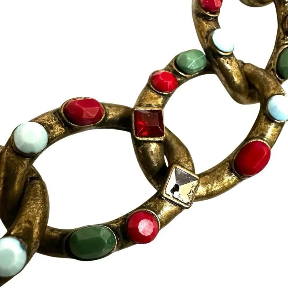 Vintage antiqued gold tone jeweled adjustable chain belt
